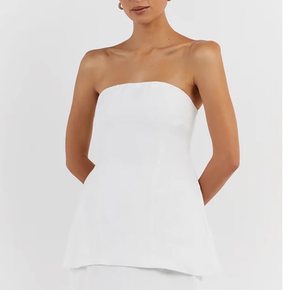 DISSH Lara White Linen Strapless Top